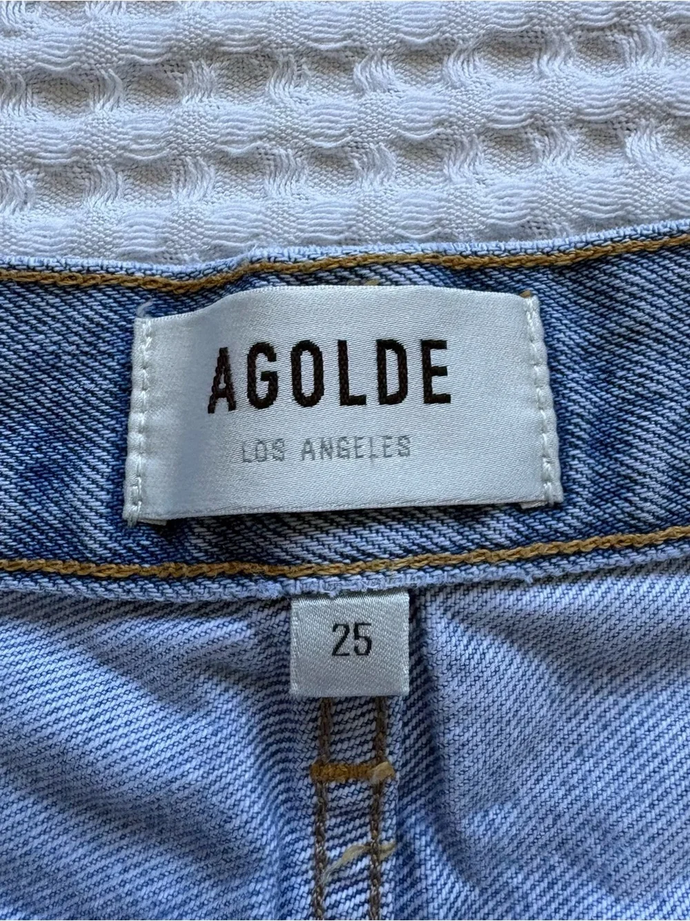 AGOLDE Parker Long Short Swapmeet Distressed Denim Shorts Lightwash Raw Hem - 25